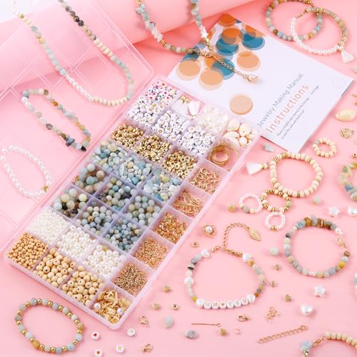 Wurosi 1927PCS Jewelry Making Supplies Kit for Adults,Natural Stone Beads - color: 1927 Pcs Cyan Bracelet Kit