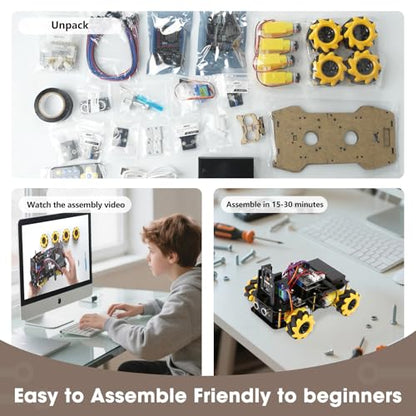 Robotics Kit for Kids Ages 8–12 12-16, ACEBOTT Smart Robot Car Kit with 3MP Camera, STEM Toys for Boys Compatible with Arduino & Scratch,App & Remote Control,STEM Gift for Boys, Girls,Teens and Adults - color: Black + Yellow