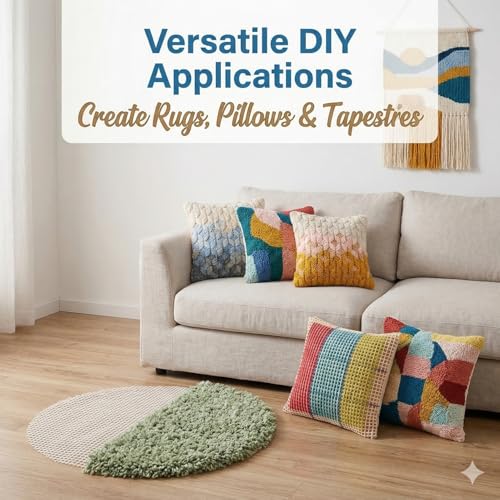19.7x19.7 Inch Latch Hook Canvas with Wooden Crochet Hook Tool - Starter Rug Making Mesh Cloth Kit for DIY Tapestry & Cushion Crafts (19x19in Mesh +Hook) - color: 19x19in Mesh +Hook