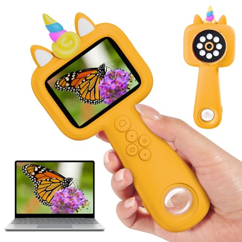 2.4" Screen Kids Microscope, 4K Handheld Digital Microscope - color: Yellow