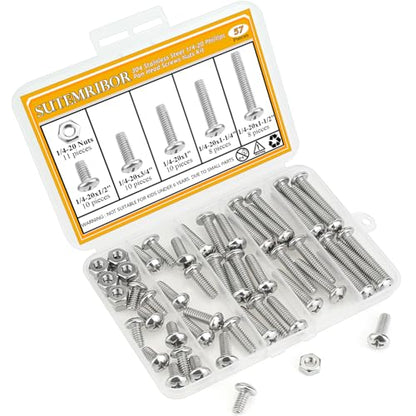 57 Pieces 1/4-20 x 1/2", 3/4", 1", 1-1/4", 1-1/2", Phillips Pan Head Machine Screws Nuts Assortment Kit - size: 1/4"-20, style: Phillips Pan Head