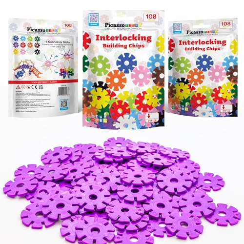 PicassoTiles Building Chip Interlocking Disc Construction Blocks in Purple Color STEM Learning Early Education Toy Engineering Playset Child Brain Development for Toddler Girls Boys Kids Age 3+ PTF108 - color: Prp