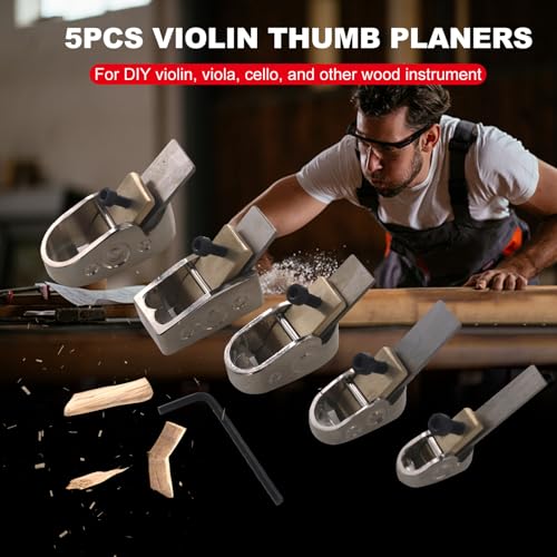 Luthier Tools, 5pcs finger plane cutter in different sizes Wood Planer Hand Plane with curved sole for DIY violin, viola, cello, and other wood instrument (Silver)