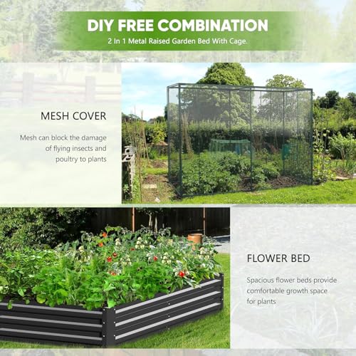 DoCred Crop Cage with Raised Garden Bed, 72.8" x 37.4" x 59" Plant Protection Tent Garden Cages with Window, 2 in 1 Galvanized Raised Garden Bed Kit and Mesh Cover for Garden, Yard, Lawn - color: Black, size: 72.8" x 37.4" x 59"