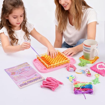 Souroyea Weaving Loom Kit Toys, 6-in-1 Friendship Bracelet Craft Making Kits for Kids, Gifts for Girls Ages 5 6 7 8-12, Easy Potholder Loom Knitting Activity for Beginners - color: Purple