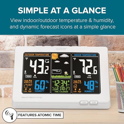 La Crosse Technology Wireless Atomic Digital Color Forecast Station with Alerts, White (308-1414W) - color: white
