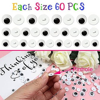 TOAOB 180pcs Sew On Googly Wiggle Eyes Buttons 8mm 10mm 12mm Assorted Sizes Black Round Plastic Eyes for DIY Stuffed Animals Scrapbooking Sewing Crafts