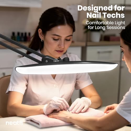 Neatfi XL 2200 Lumens 24W LED Desk Lamp – Shadow-Free Task Lighting | 4-Level Dimming | Home Office & Crafts Use | 20-Inch Wide Head (Space Gray, Non-CCT with Clamp) - color: Space Gray, size: Non-CCT with Clamp
