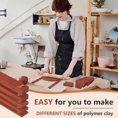 Sasylvia 10 Pcs Clay Pottery Rolling Pin Guides,5 Size,Reddish Brown - color: Reddish Brown, size: 5 Size Standard