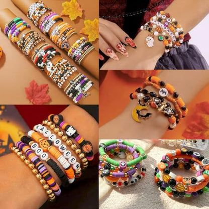 LLchunyun Halloween Beads for Bracelet Making Kit,2069Pcs Clay Bead Acrylic Beads for Jewelry Making Pumpkin Gold Spacer Seed Bead with Charms Friendship Bracelets Making Kit for Halloween DIY Crafts