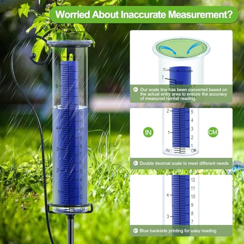 Circrane Rain Gauge Outdoor,Accurate Measure Tube with Metal Stake, Easy to Read Large Number for Backyard