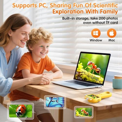 Kids Microscope, 2.4" Screen 600X Handheld Digital Microscope for Kids - color: yellow
