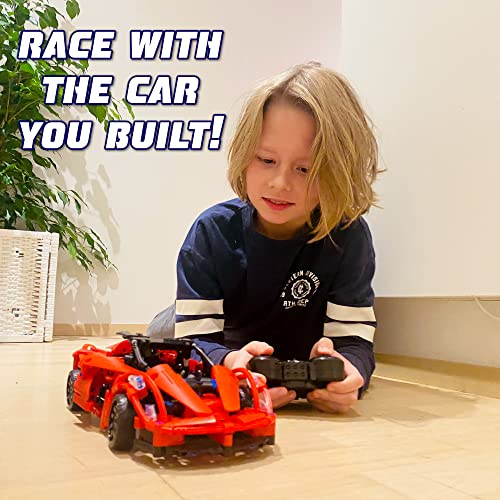 WISEPLAY Build Your Own RC Car Kit- 380PCS STEM Remote Control Car Building Kit - Great Building RC Gift for Your Kid - color: Red Storm