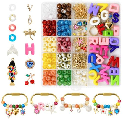 Kasmena 350+ Pcs DIY Bag Charm & Keychain Making Kit with Beads and Charms - size: 350+ PCS