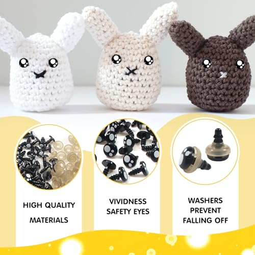TOAOB 320pcs Plastic Safety Eyes with Washers Black Craft Eyes 8mm Stuffed Animals Eyes Oval Craft Doll Eyes for DIY Amigurumis Crochet Animals Bears Making - size: 8mm