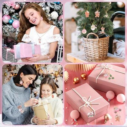 SANNIX 110Pcs/55 Pairs Pink Christmas Charm for Jewelry Making Bulk, Cute - style: Pink Christmas Charms