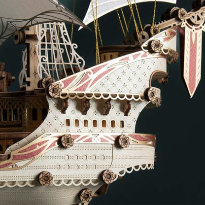 Helixsun 3D DIY Victorian-Style Wooden Fairy Ship Detailed Assembly Model Kit (White/386 Pcs/No Glue) — Twin-masted Warship Layout with A Four-Deck Stern Castle