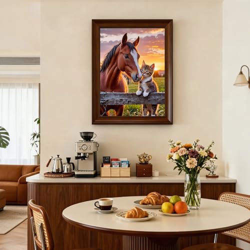 5D Horse and Tabby Kitten Diamond Art kits for Adults Beginners 12x16inch - color: KM1136-1