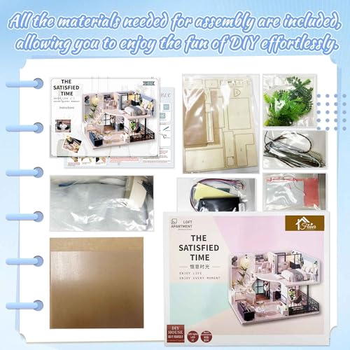 Flever Wooden DIY House Kit, Miniature with Furniture, Creative Craft Gift for Lovers and Friends (Satisfied Time) - color: Satisfied Time