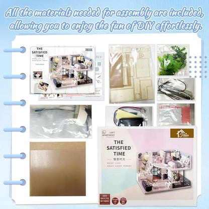 Flever Wooden DIY House Kit, Miniature with Furniture, Creative Craft Gift for Lovers and Friends (Satisfied Time) - color: Satisfied Time