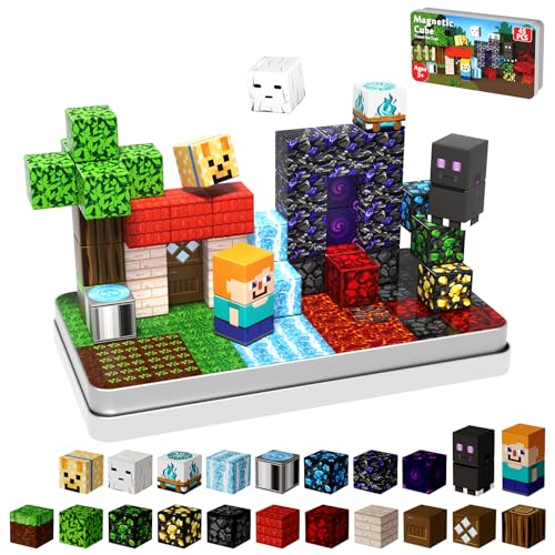 GraceDuck Magnetic Blocks with Iron Box, Obsidian Nether Portal 45 PCS Travel Magnetic Building Blocks, STEM Educational Building Set Construction Toys for Kids Ages 3+, Building Toys - color: 45pcs Iron Boxobsidian Nether Portal