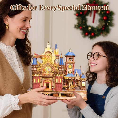 DIY 3D Wooden Puzzles for Adults,Alnwick Castle Miniature House Kit with LED Lights Arts and Crafts for Home Decor Creative Gift for Boys Girls - style: Alnwick Castle