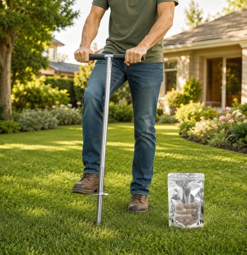 36" Soil Sampler Probe,Stainless Steel Soil Sampler Tool,Soil Core Sample Bags Soil Probe Tester, T-Handle Soil Test Kit Soil Probe with Foot Pedal for Soil Sampling Garden Lawn Farm