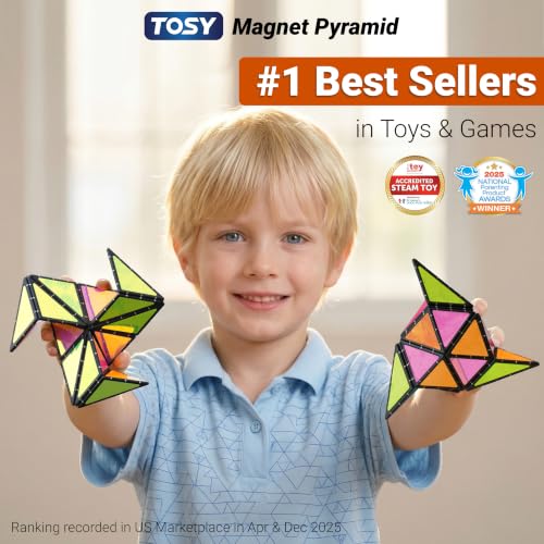 TOSY Magnet Pyramid Glow - 1 Cube Transforms into 1 Billion Shapes, 12 Pieces, 243 Rare Earth Magnets, Glowing, Holographic Design Magnet Tiles Creative Puzzle STEM/STEAM Toy - color: Glow (Set of 1)
