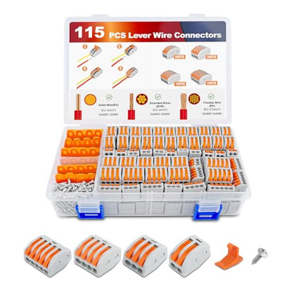 Nilight 115PCS Lever Wire Connector Nut Kits Inline Electrical Terminal - color: 115Pcs Lever Wire Connectors
