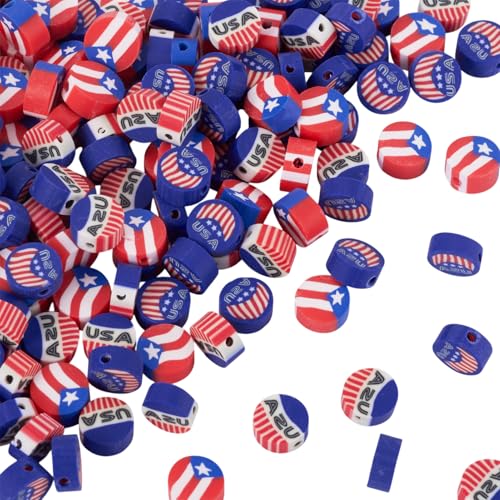 Elecrelive 300Pcs Red White and Blue Beads 4th of July Polymer Clay Beads - color: Blue, Red