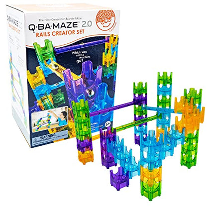 MindWare Q-BA-Maze Rails Creator Set The Next Generation Marble Maze Kids Toys - STEM Marble Run - Recommended for Ages 6+ - Educational Gift for Boys and Girls