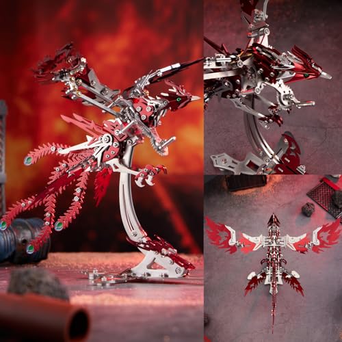 OreilleStar 3D Metal Ornithopter Puzzles for Adults Model Kits DIY Assembly Mechanical Phoenix Stainless Steel Animal Bird Toy Building Block Birthday Gifts for Men Women (Red Phoenix) - style: Red Phoenix