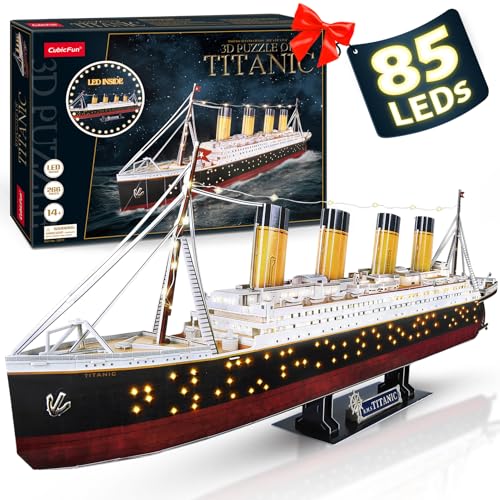 CubicFun Titanic 3D Model Ship Puzzle with LED Lights, 266 Pieces, 88 cm - style: Realistic