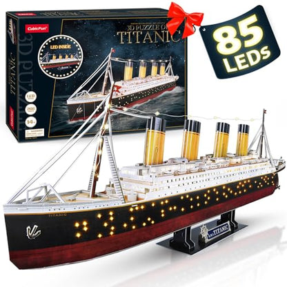 CubicFun Titanic 3D Model Ship Puzzle with LED Lights, 266 Pieces, 88 cm - style: Realistic