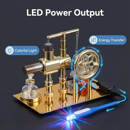 Hot Air Stirling Engine Motor Model,Stirling Engine Kit, Single-Cylinder Metal Stirling Engine External Combustion Engine Motor,DIY Hot Air Engine Gift of Air for Desktop EducationalToy (Gold) - color: Gold