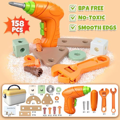 YongnKids 158 Pcs Kids Tool Set with Drill for Boys Girls Age 3-8