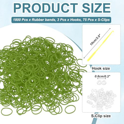 MECCANIXITY 1800 Pcs Loom Rubber Bands Kit with 75 Pcs S-Clips 3-Hooks Rubber Bands Refill Bracelet Making Kits for Weaving DIY Handcrafts Gift, Green - color: Green