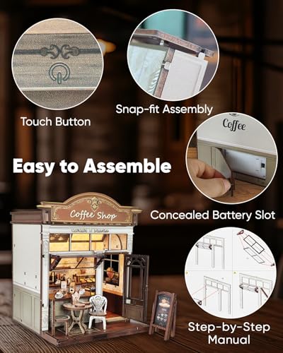 DIY Miniature House Kit Book Nook Dollhouse Kit for Adults to Build - color: Coffee Shop