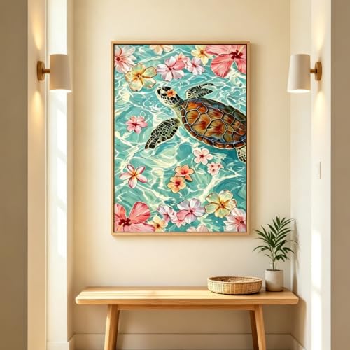 Diamond Art Kits for Adults, Ocean Turtle Flower 5D Diamond Painting Kit - color: KM1244-1