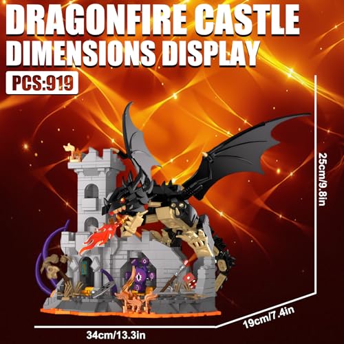 Dragon Castle Building Sets with Dice Tower Medieval Castle Building Blocks Sets Dice Rolling Tower Castle Model Kits Toys Gift for Adults Teens 919 PCS - color: Dragon Castle