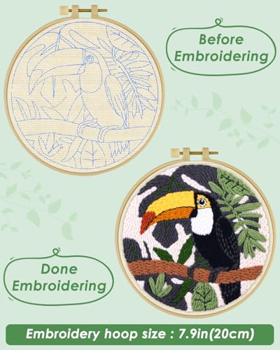 ERKOON Punch Needle Kit for Beginners Adults, DIY Easy Animals Embroidery Set for Starter Art Craft, Needling Punch Project with Patterns, Tools, Yarns, Hoop, Instruction (Crow) - color: Crow