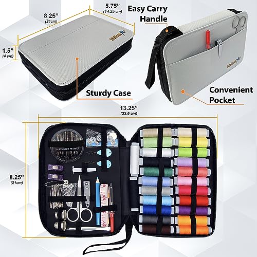 Vellostar Sewing Kit for Adults & Kids - 100-Piece Light Grey Beginner Set - color: Light Grey