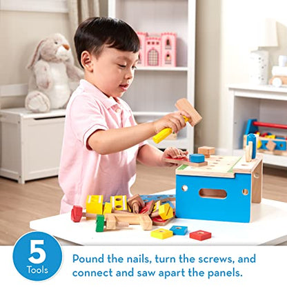 Melissa & Doug Hammer and Saw Tool Bench - Wooden Building Set (32 pcs),Multicolor,1Size
