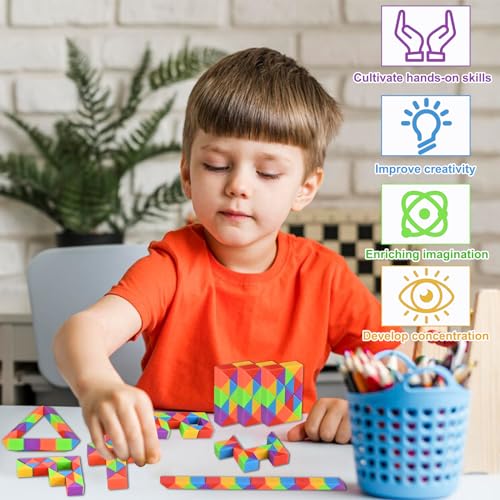 GOLDGE 24 Pack Mini Fidget Snake Cube Puzzle Toys Party Favors