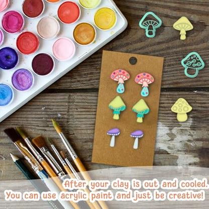 ACRNIGHEET Mushroom Clay Cutters - 15pcs 3D Clay Cutters for Polymer Clay, Clay Cutters Shapes Mushroom, Cookie Cutter, DIY Earring Making Tools with Storage Box - style: Mushroom theme (15 pcs)