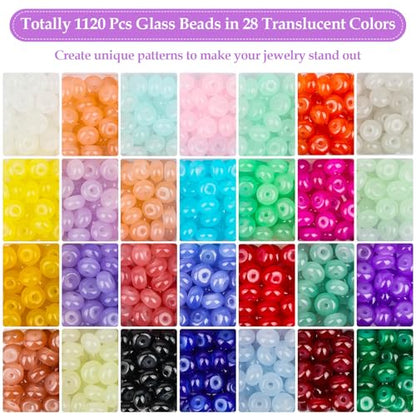 shynek 1120 Pieces Rondelle Beads for Jewelry Making, 28 Colors Glass Abacus Beads, Spacers for Bracelets, Jewelry Making and DIY Crafts, 5x8mm