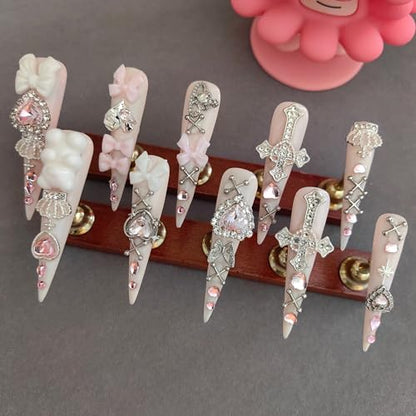 CTRLZTEAM Y2K Goth Press on Nails Extra Long Stiletto Pink Kawaii Nails - color: Light Pink, size: M