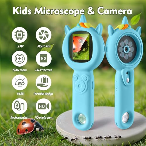 Kids Microscope, 500X Handheld Microscope for Kids, Blue - color: Blue