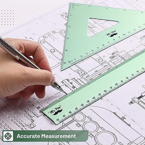 Mr. Pen- Metal Geometry Kit, 4 Pack, 45° & 30°/60° Set Squares - color: Light Green
