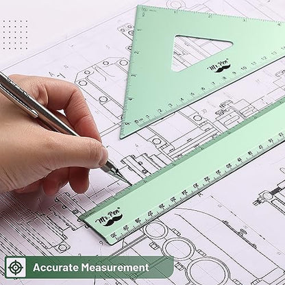 Mr. Pen- Metal Geometry Kit, 4 Pack, 45° & 30°/60° Set Squares - color: Light Green
